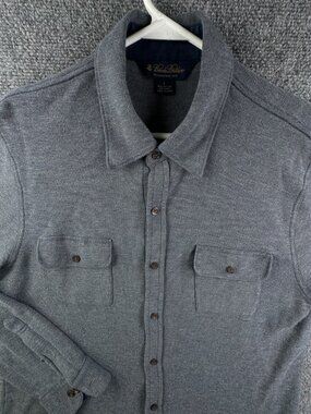 Brooks Brothers Knit Cotton Wool Gray Button Up Shirt Men Long Sleeve Large